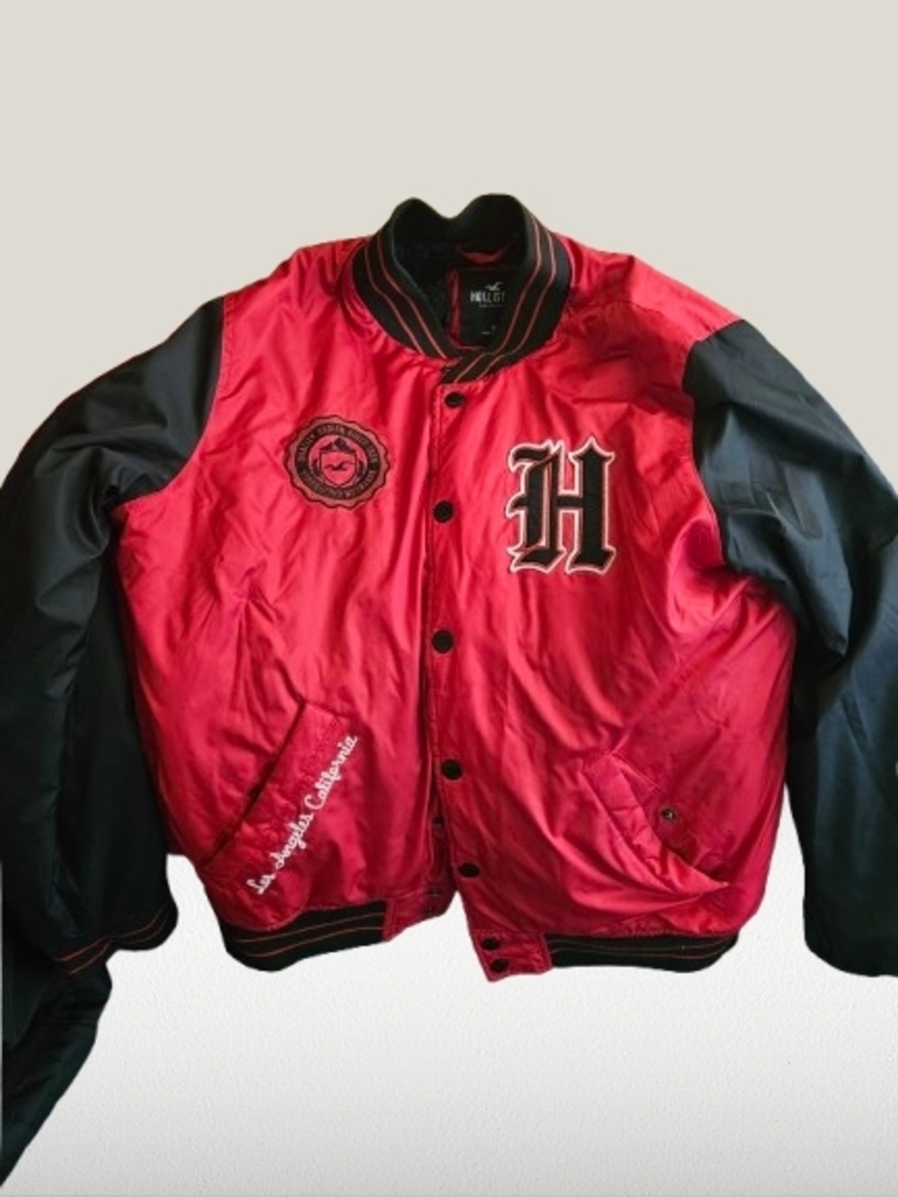 Hollister Red and Black Bomber Varsity Jacket